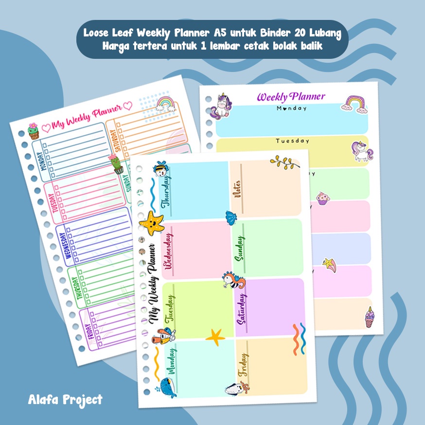 

Alafaproject Kertas Binder Loose Leaf Weekly Planner A5 20 Lubang