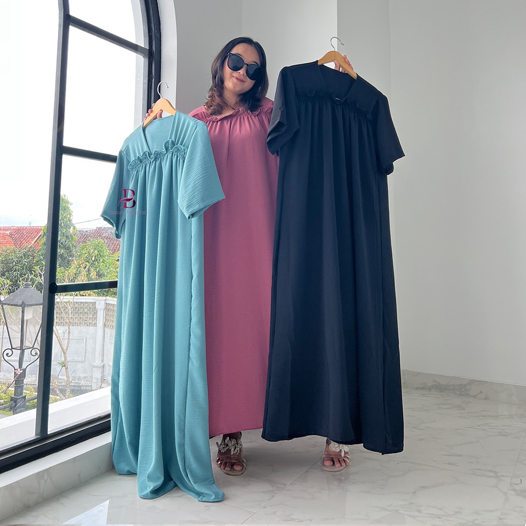 Daster Elizabeth Big Size Variasi Ruffle Long Dress Rayon Terbaru 2022 BeutyHijab