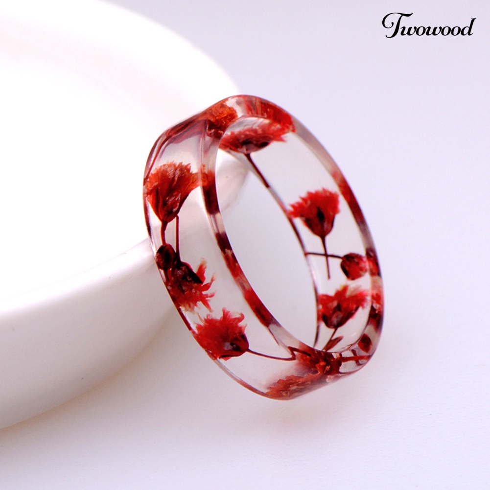 Cincin Wanita Bahan Resin Transparan Aksen Bunga Kering Gaya Vintage Untuk Pesta Pernikahan