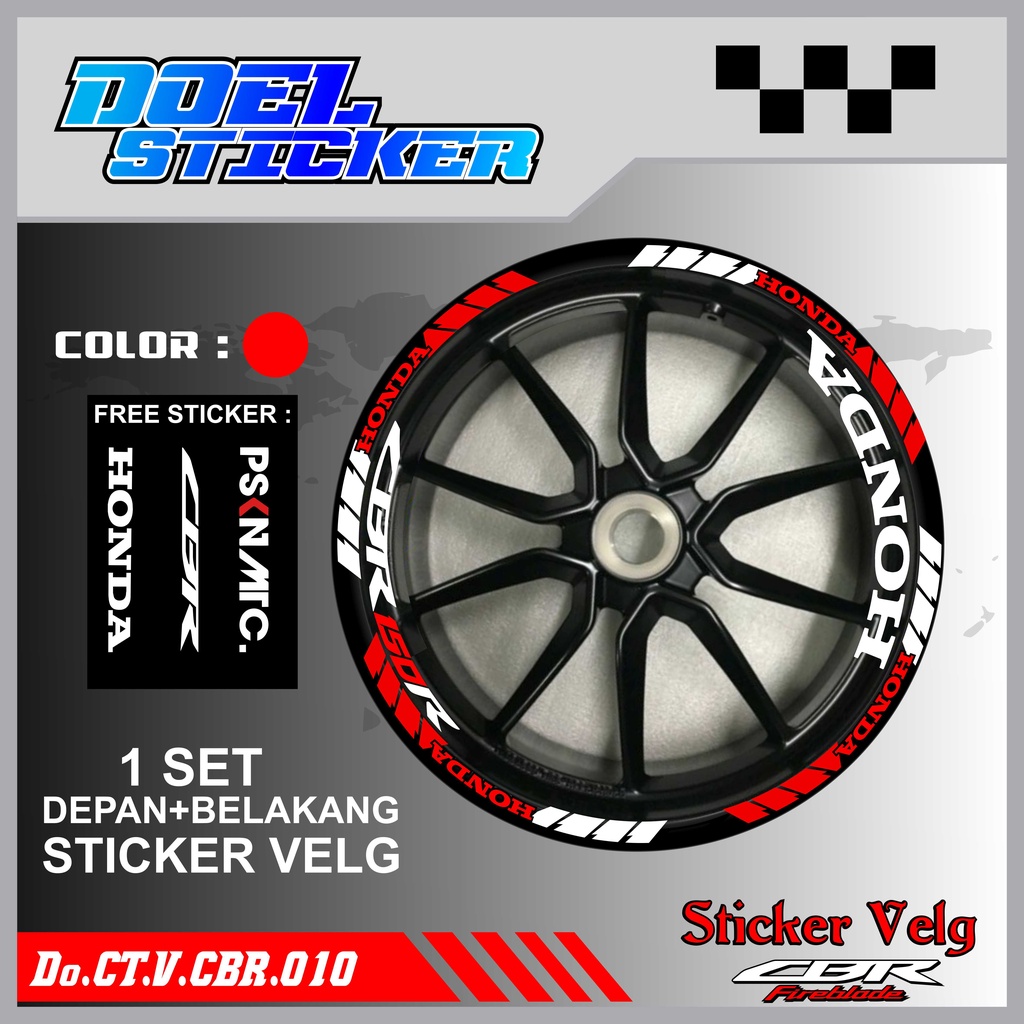 Stiker Cutting Velg CBR 150 Racing Lis List Variasi Custom Set Depan Belakang Doel 010