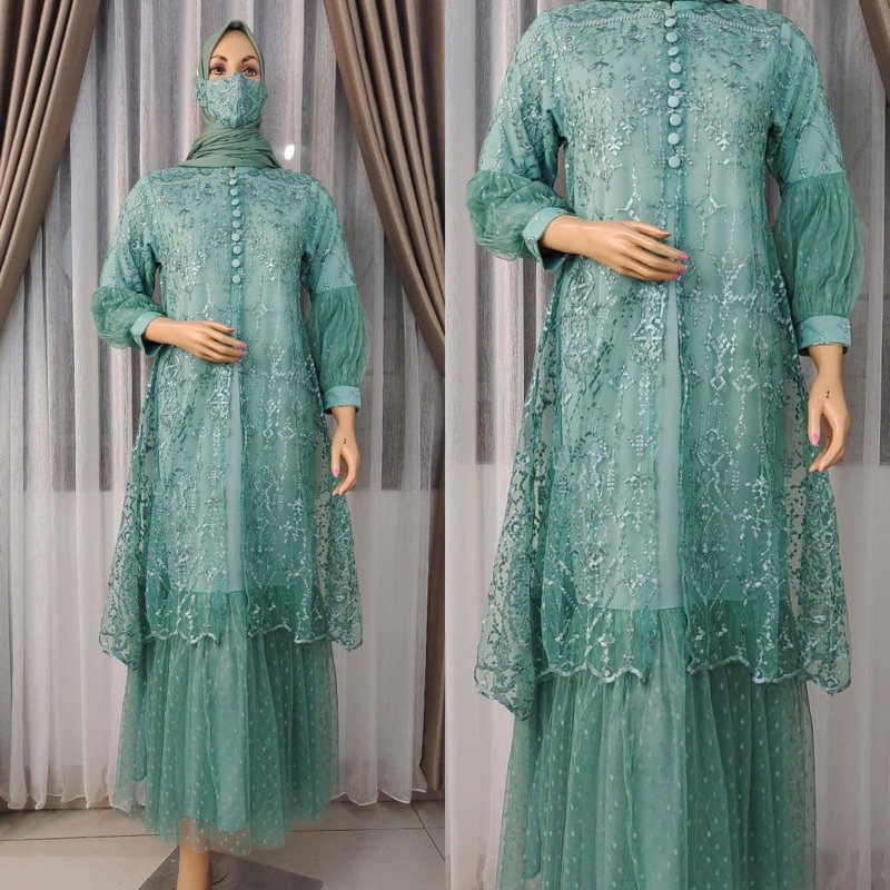 NJM&gt; GAMIS KANCING SHANUM / KEBAYA GAMIS TILLE BORDIR MIX TUTU DOTT / BAJU GAMIS MODERN / MODEL GAMIS TERLARIS 2023