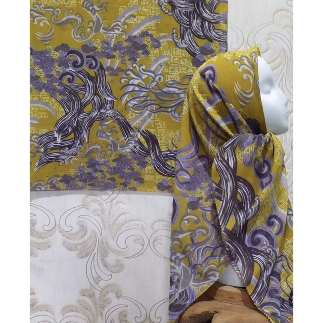 HIJAB VOAL MOTIF GELOMBANG KUNING