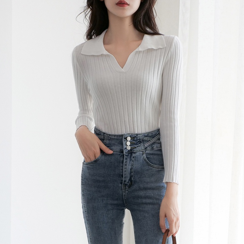 【Elegant】Casual Long Sleeve T-shirts V-Neck 7217