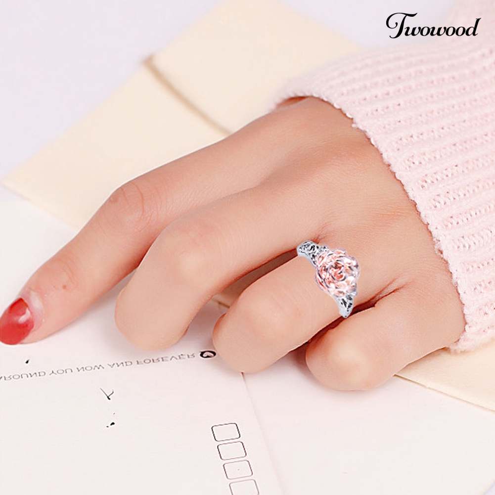 Cincin Wanita Bentuk Bunga Mawar Model Hollow Out Untuk Hadiah Natal Pernikahan