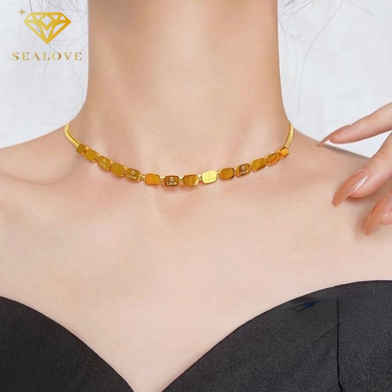 Kalung titanium wanita anti karat Premium perhiasan titanium asli Premium Kubus kecil perhiasan titanium asli Korea