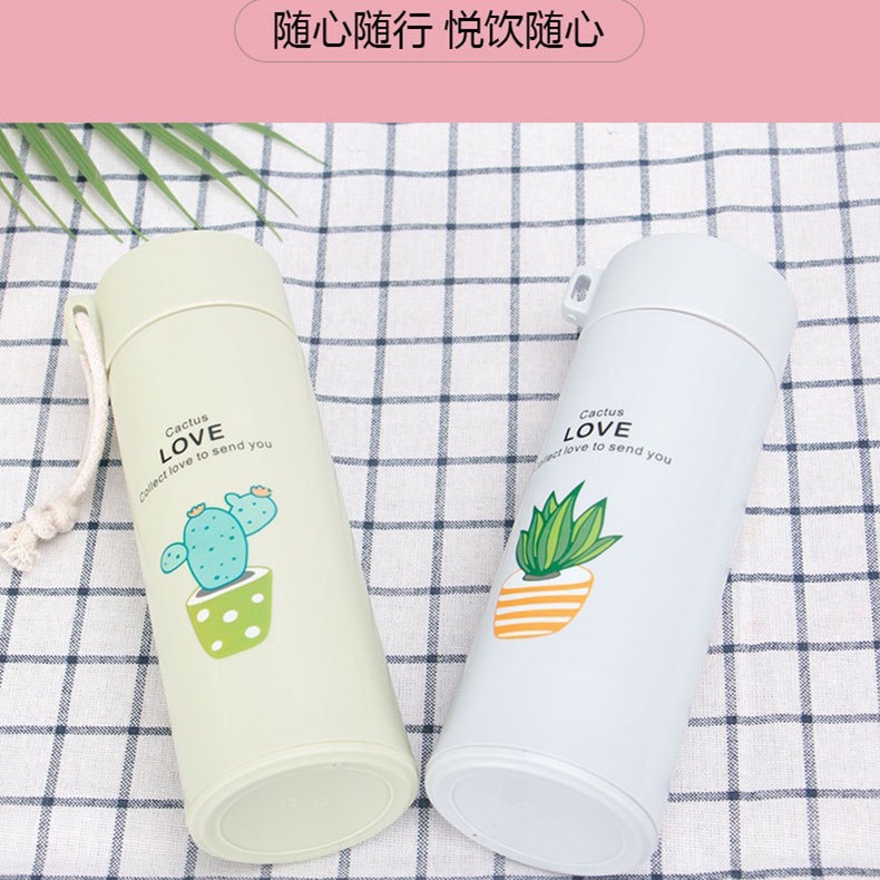 FAB 400ML Botol minum Kaca Thermos Botol Minum Unik Motif Kaktus Tumbler Termos /Botol Minum anak