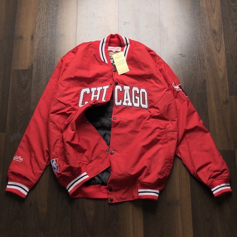 JAKET BOMBER VARSITY - CHICAGO TEXT MERAH FULLTAG &amp; LABEL JAKET BASEBALL