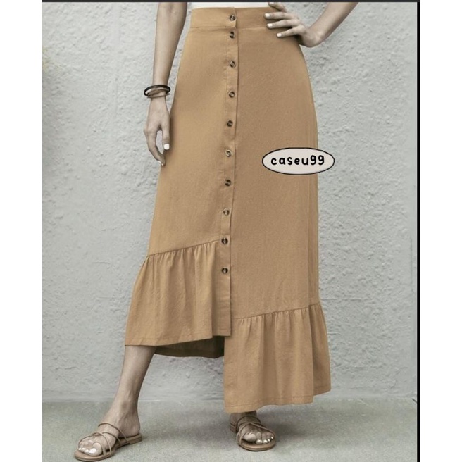 rok asimetris ruffles kancing depan// ruffle asymmetric skrit button rok panjang cewek dewasa remaja