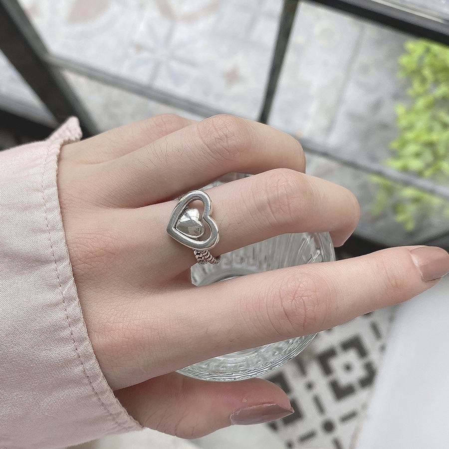 2pcs / set Cincin Model Terbuka Adjustable Desain Hati Warna Silver Untuk Wanita