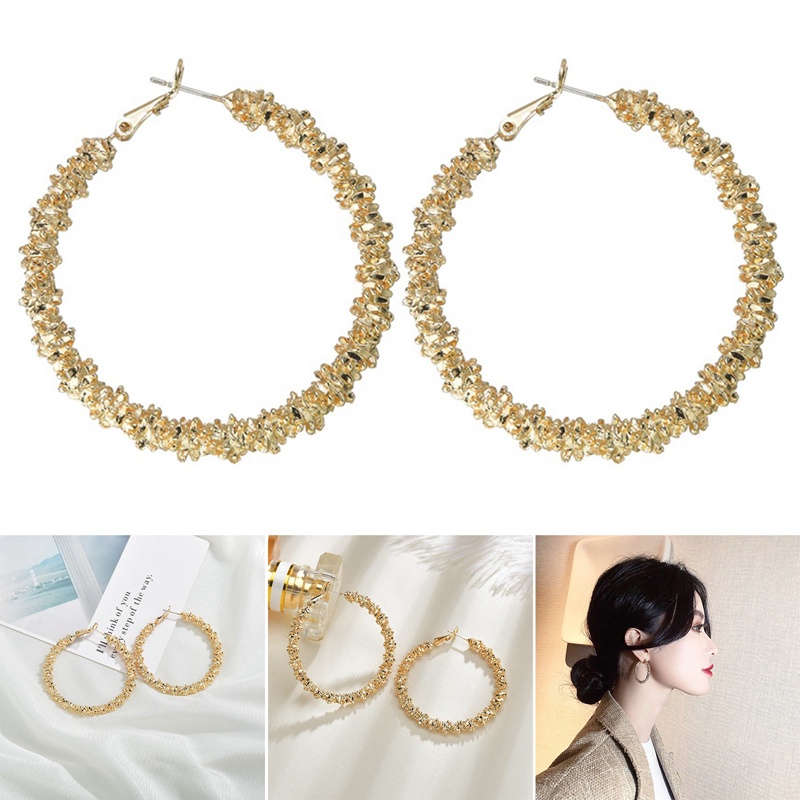 Fancyqube Anting S925 Sterling Silver Needle Bentuk Lingkaran Besar Warna Emas Gaya Retro Korea