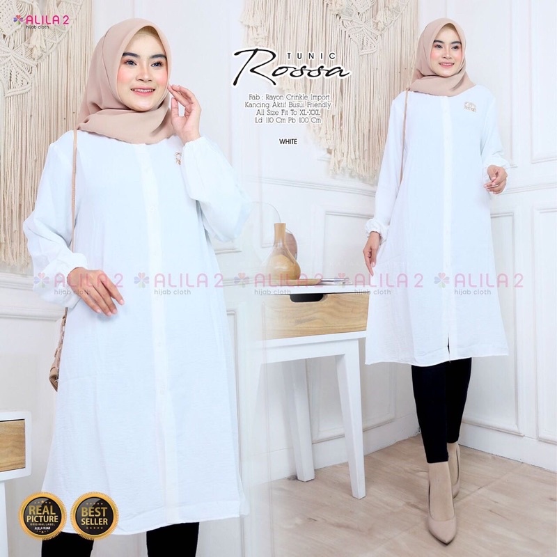 Rossa tunik tunic rayon crinkle ori alila solo hijab polos hitam putih