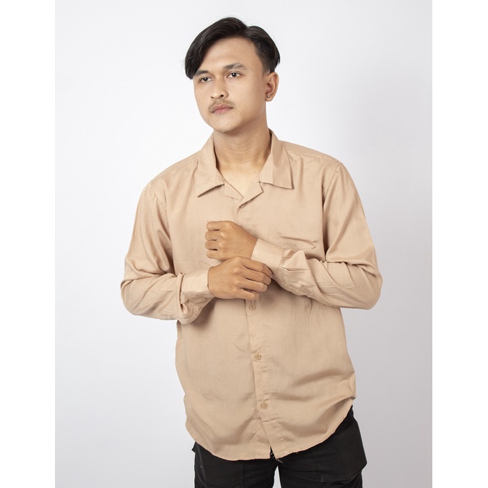 FORTGLASS Long Shirt Rayon Polos Kemeja Pria Polos Lengan Panjang