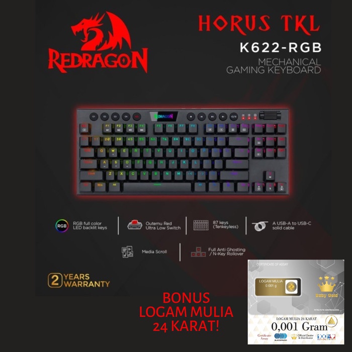 Keyboard Mechanical Redragon Keyboard RGB Ultra Low Profile HORUS TKL- K622-RGB
