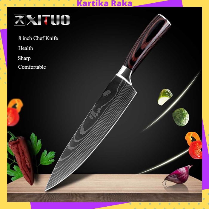 KR Pisau Dapur Daging Baja Super Tajam Damaskus Original Piso Chef Knife