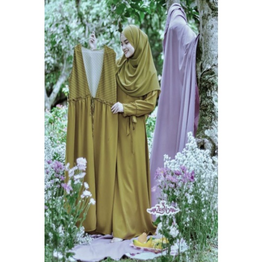 Sanum gamis set outer itycrepe original zahin LD 105 ( LABEL ZAHIN) / dress sanum set outer itycrepe
