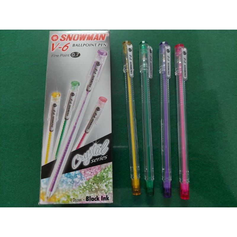 

[BOX ISI 12] PULPEN SNOWMAN V6 HITAM FINE POINT 0.7 MM CRYSTAL SERIES / BALLPOINT / BOLPEN V-6