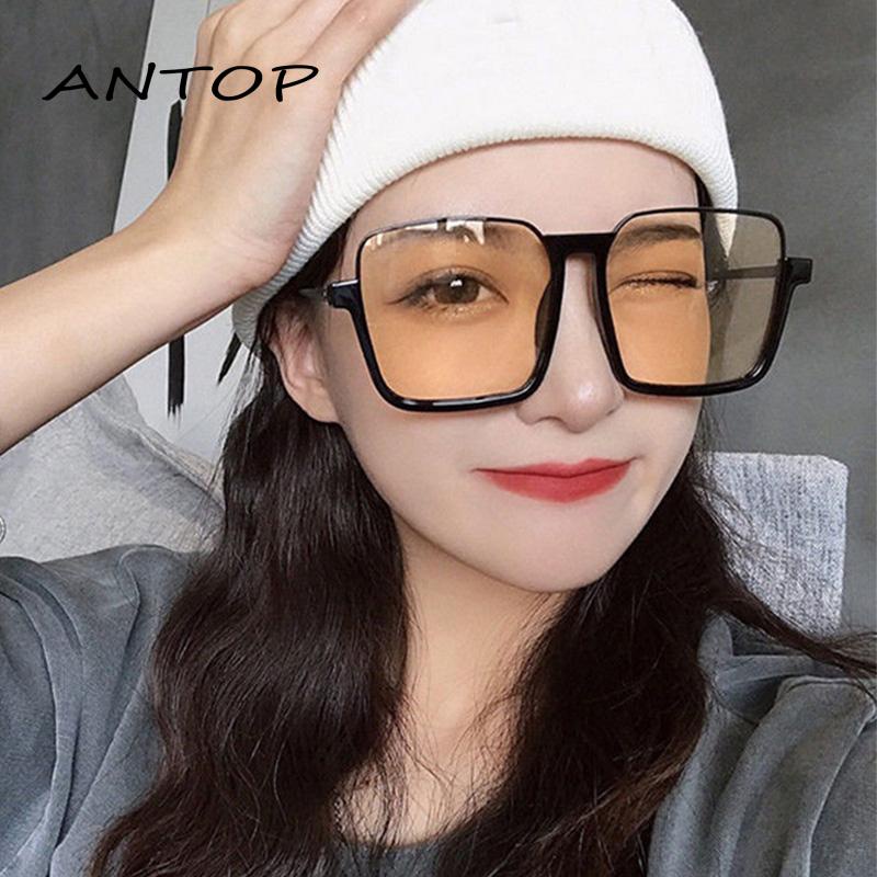 【antop】Kacamata Hitam Model Half Frame Besar Bahan Metal Gaya Vintage Untuk Wanita