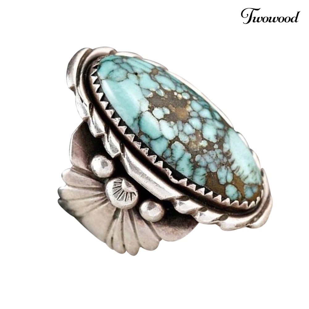 Cincin Antik Bentuk Oval Turquoise Ukir Untuk Pria Dan Wanita