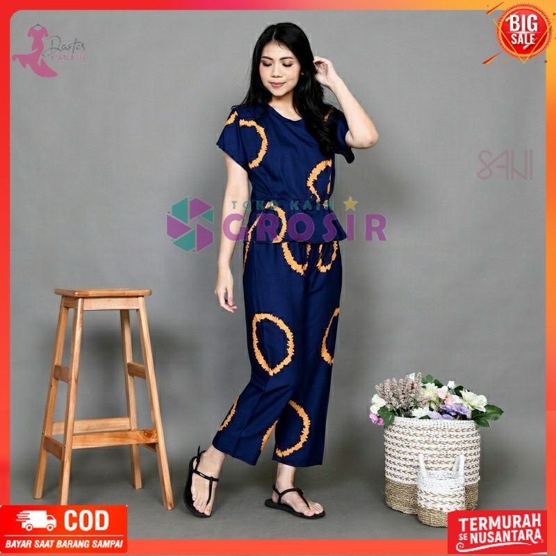 STELAN WANITA DEWASA BAHAN katun rayon//stelan TIE DIE CELANA PANJANG motif cincin Daster kekinian