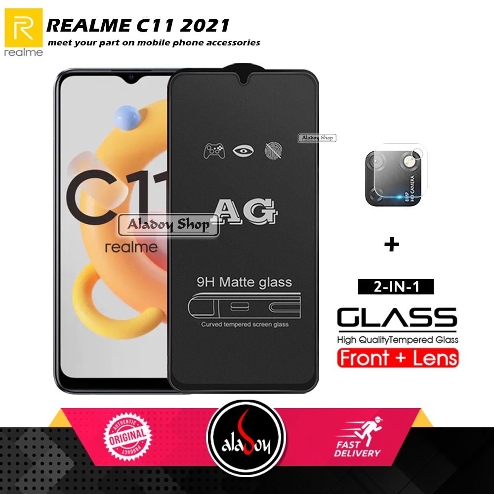 Realme C11 2021 PAKET 2IN1 Tempered Glass Matte Anti Glare Full Layar dan Tempered Glass Kamera