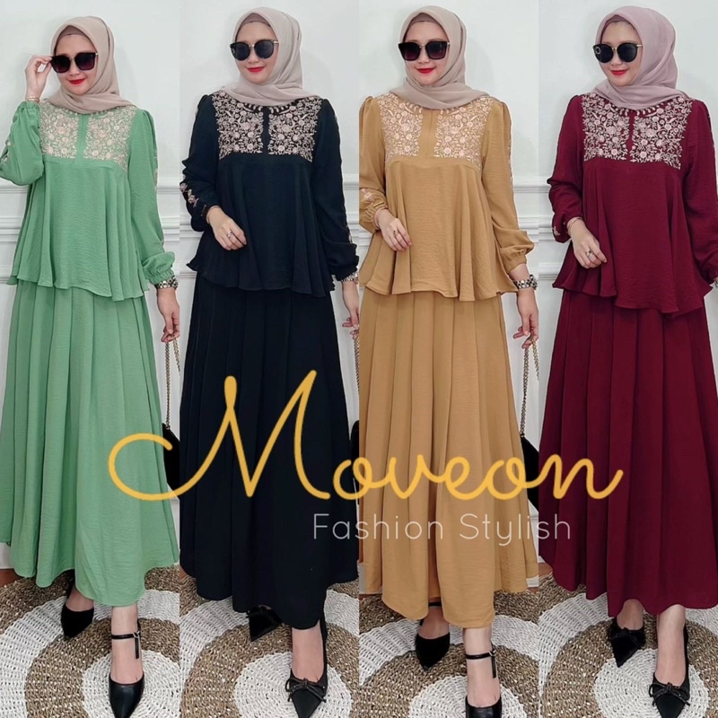 REINA SET ROK BAHAN CRINKLE BORDIR ASLI