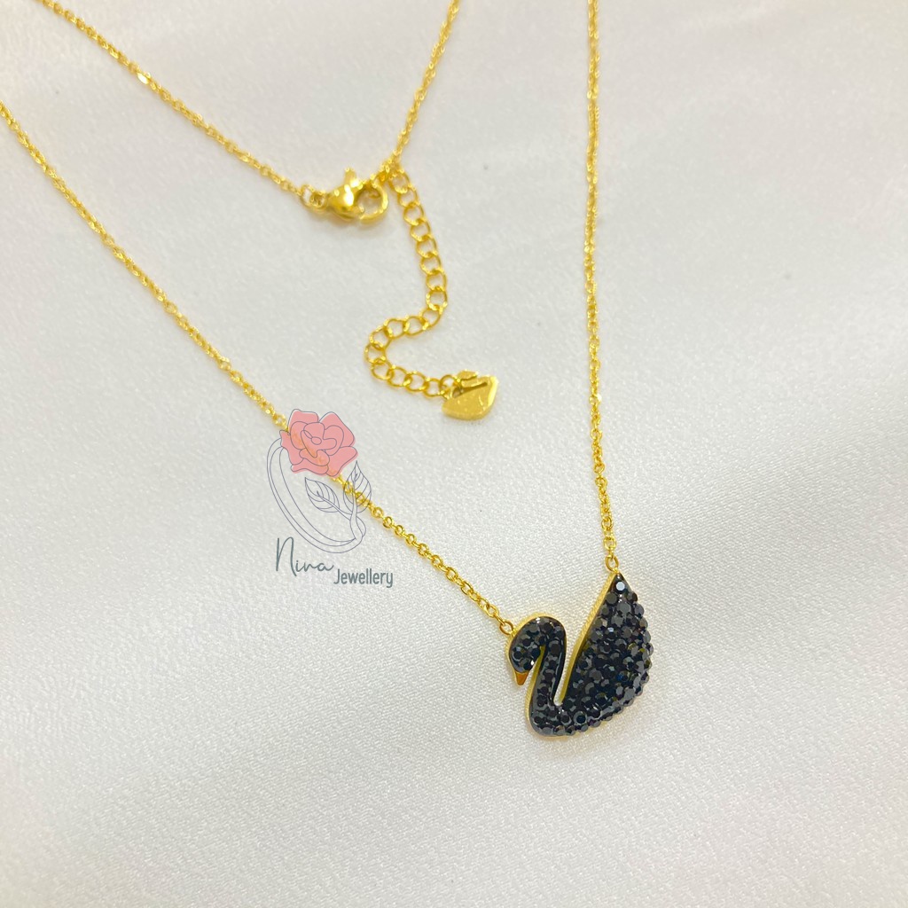 Kalung Angsa Swarovski Hitam / Black Pearl Swan Necklace