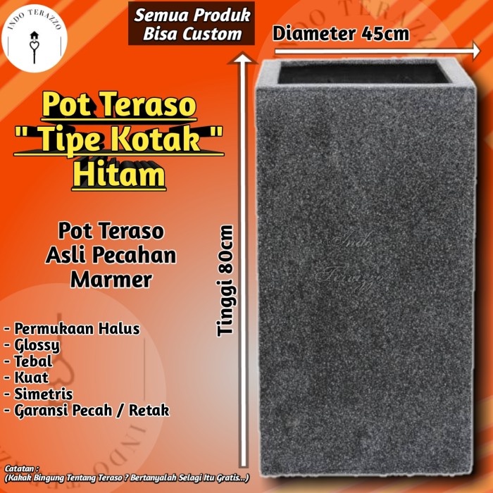 INDO TERAZZO POT KOTAK TINGGI TERASO MARMER T80 D45 - POT PANJANG TERASO MARMER - POT KERAMIK TERASO