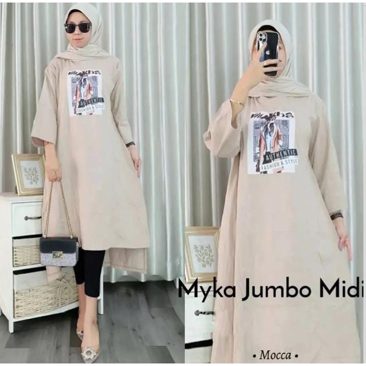 Gamis Simple Remaja Myka Midi Dress Size S M L XL XXL XXXL LD 90-130 CM Bahan Kaos Katun Combed 24s 