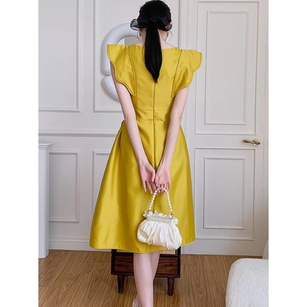 [Premium Series] 3D Butterfly Yellow Dress Import Premium ( Dress Kondangan Kupu Kupu )