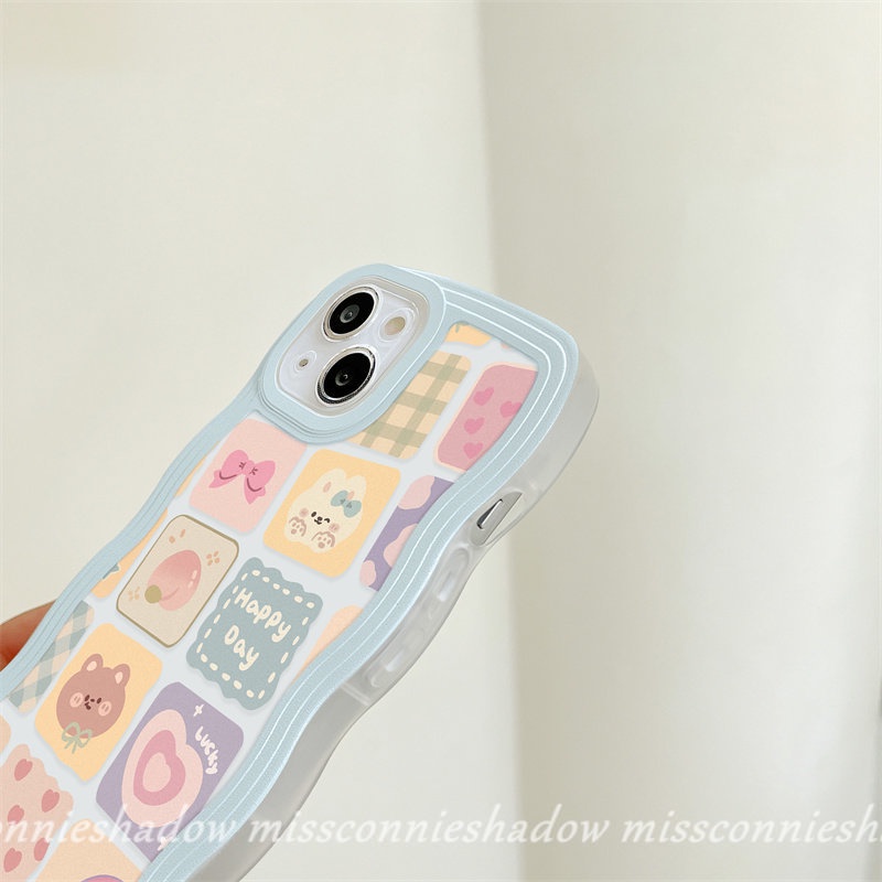 Casing Wave Edge Soft Case Redmi 9 10 9A 10A 9T 10C A1 A1+ 9C NFC Redmi Note 11 10 11s 10s 11Pro+ 10 Pro Max Plus Note8 Note9 Cartoon Lattice Illustration Bear Rainbow Cute Cover