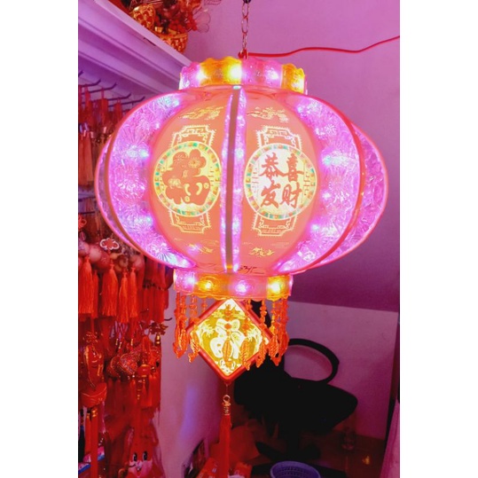 Lampion LED Putar 80cm / Lampu Lampion Nyala 80cm / Lampu Fu Imlek Sincia Putar / DIY CNY Lantern LED