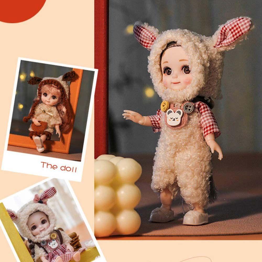 Mxbeauty1per12 BJD Boneka Ekspresi Lucu Hadiah Anak Perempuan Setelan Boneka Mainan Hadiah Ulang Tahun Sendi Bergerak Telinga Kelinci Pakaian DIY Mainan Boneka Smile Face Doll Pocket Joint Doll