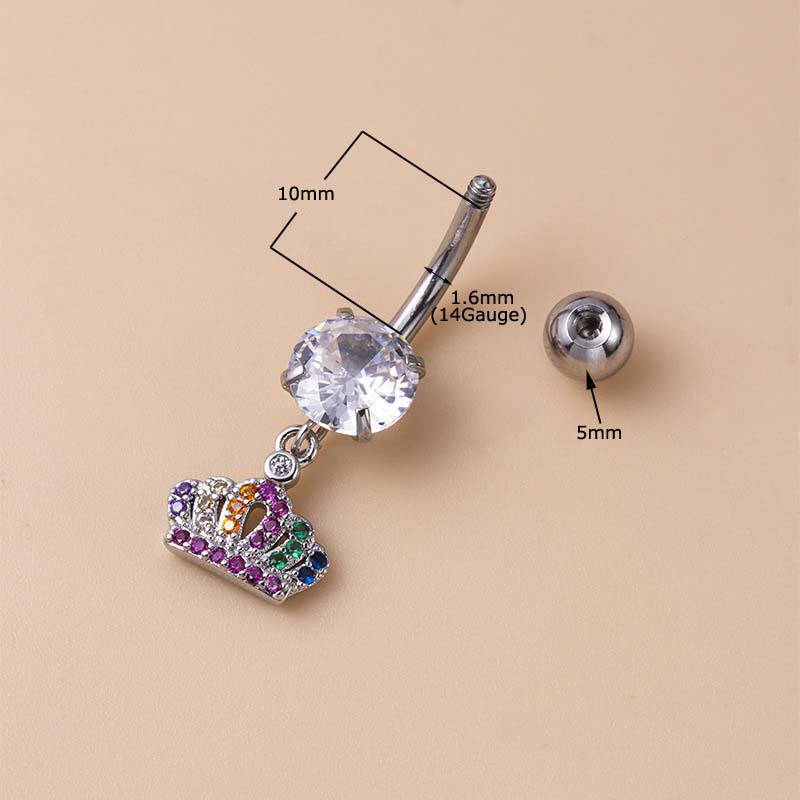 1pc Anting Tindik Perutpusar Stainless Steel 14 Gage Model Hatibintangmahkota Untuk Wanita