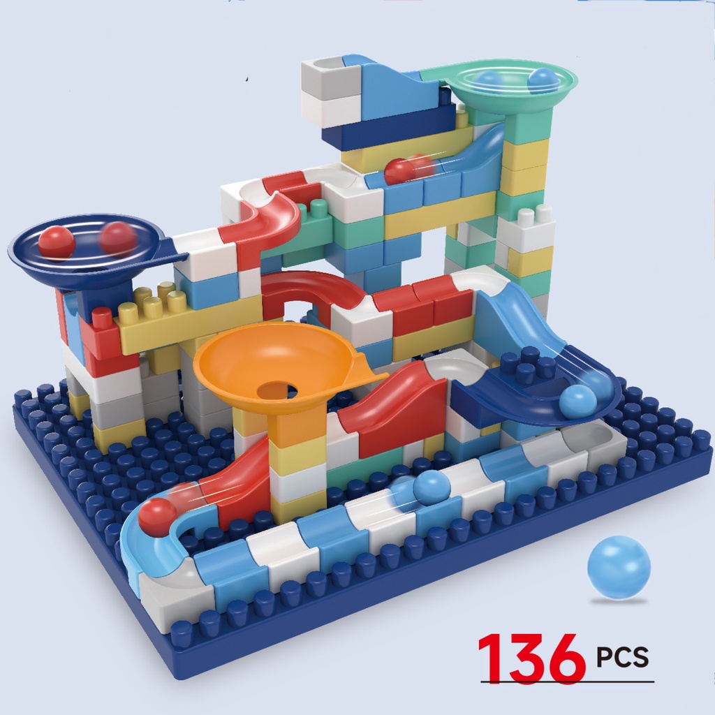 [JUALSEMUA18](6620)136pcs Mainan Balok Susun Bola Dan Rail Dengan Kotak Penyimpanan Dan Tutup Papan Lego / Brick With Ball And Track Adventure / Balok Susun Adventure