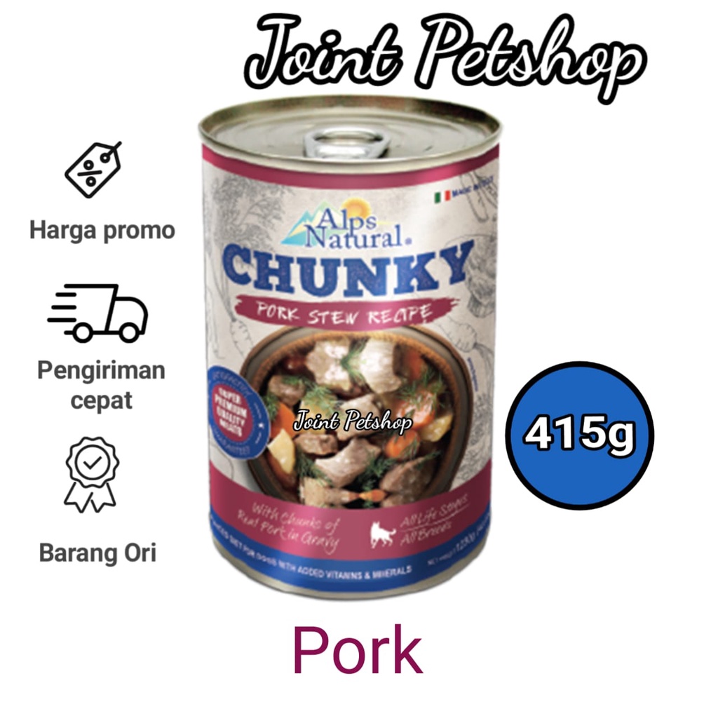 Alps Natural Chunky Rasa Pork Makanan Kaleng Anjing 415 gram
