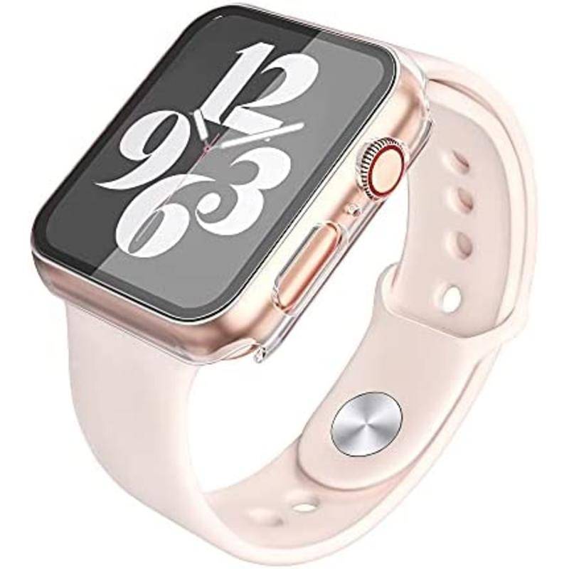 Hard Case PC Dengan Tempered Glass Pelindung Layar Untuk Apple Watch Seri 8 7 6 5 4 3 2 1 SE2 45mm 41mm 42mm 40mm 38mm