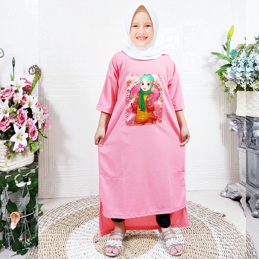 CARLINA OVERSIZE VIRAL KEKINIAN SLEBEW ANAK MANIS BERHIJAB LONG TUNIK ANAK 2-13tahun