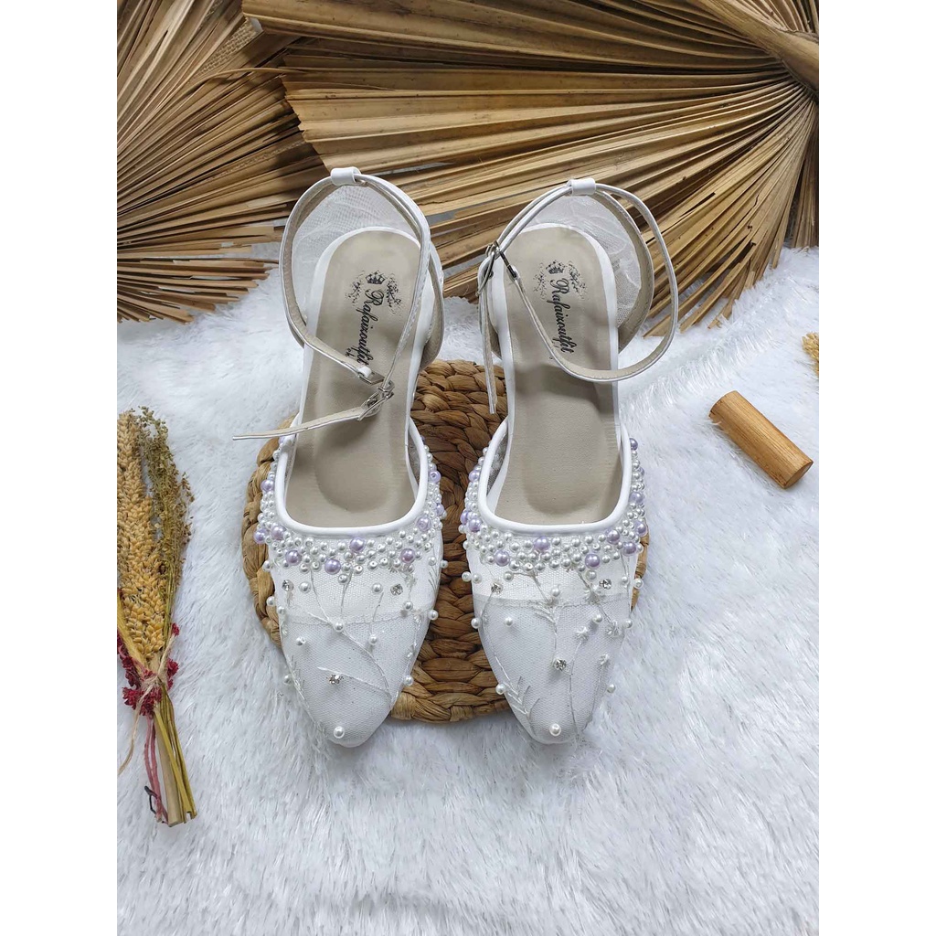 Sepatu wedding zarvanes putih tali 7cm kaca