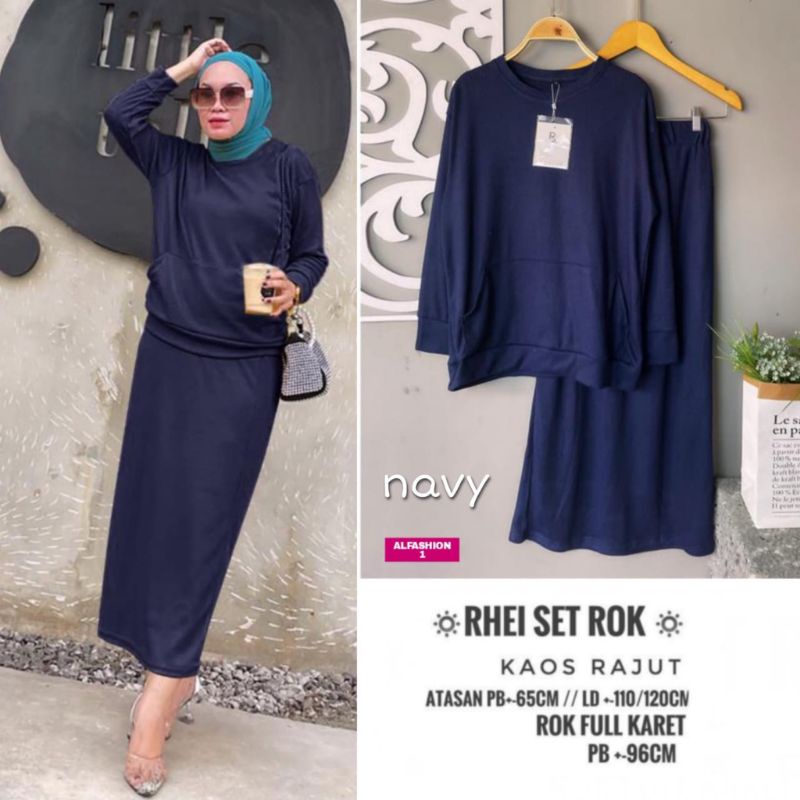 Rhei Set Rok baju setelan rok wanita setelan wanita setelan muslim setelan kaos rajut import setelan