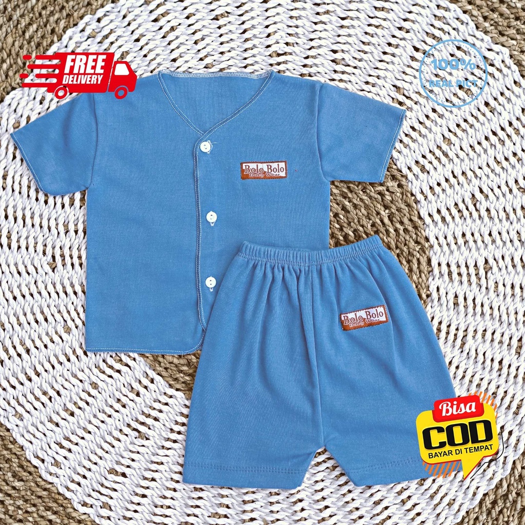 SALE 7.7 Serian Biru - 3 Stel Setelan Baju Bayi Tangan Pendek Celana Pendek Bayi 0 sd 3 Bulan BLUE SEA SERIES merk SNI Bolo - Bolo