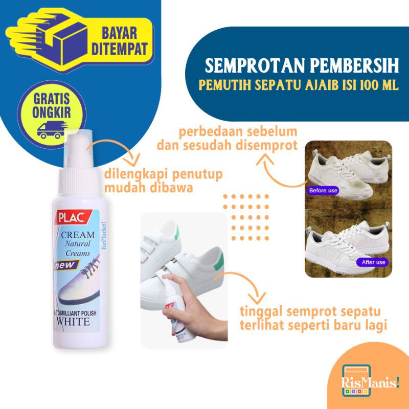 WHITE SHOES CLEANER SPRAY - Pemutih Sepatu Pembersih Semir Extra Pemoles Dompet Tas Kulit isi 100 ml Shoe Care Perawatan Sneaker Botol Semprot