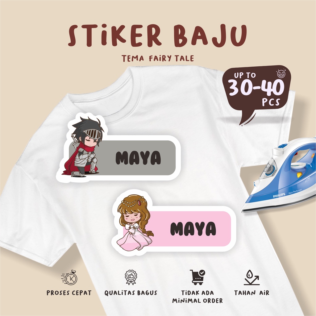 

(30-40pcs) Stiker setrika Dtf/ Label Baju Nama Anak tema FAIRY TALES / Sablon Setrika Name /Label Sticker Iron on sticker a