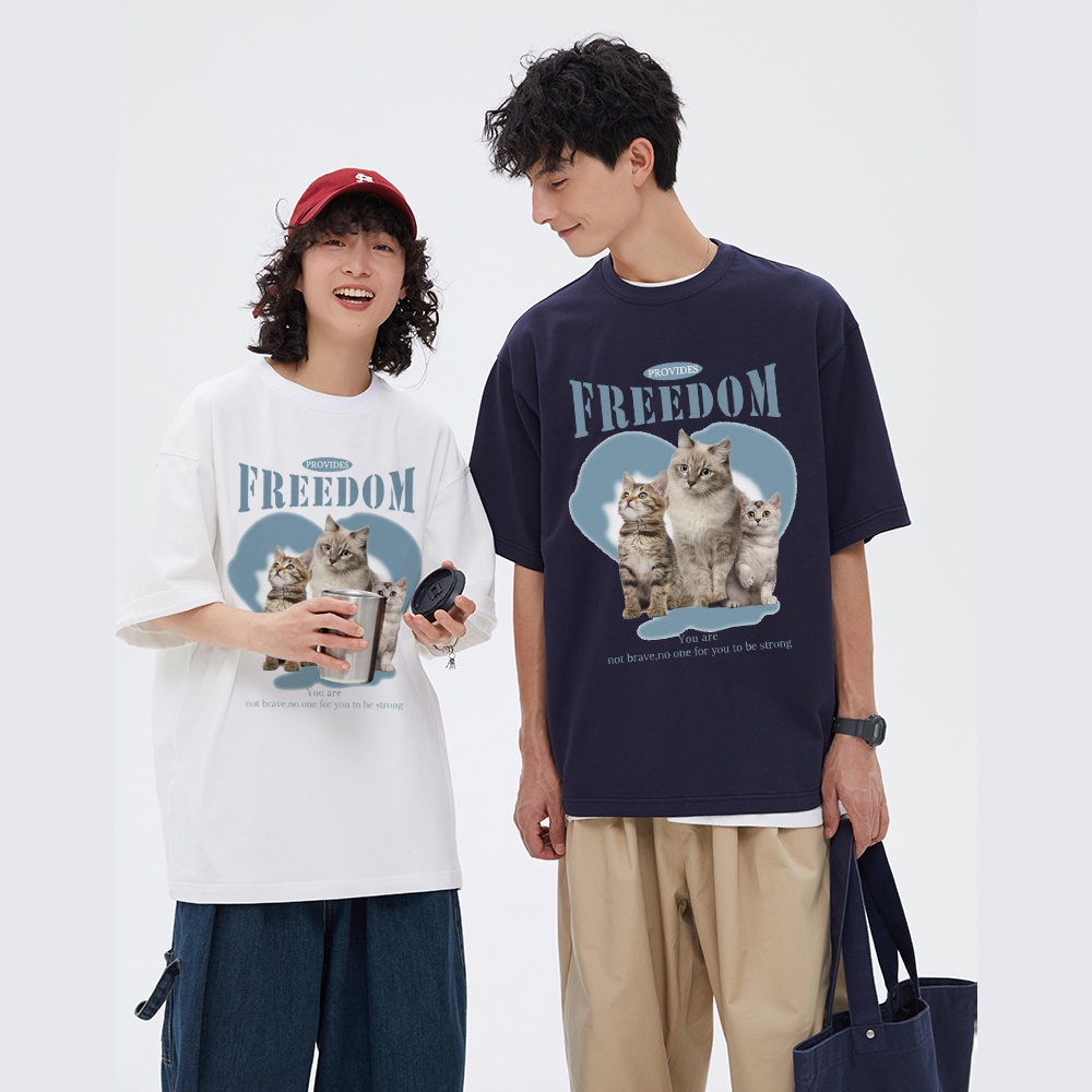 RDGF official shop T-shirt Oversize Three Cats | Kaos Hitam 2023 winter new couple sweater kaos cowok baju hitam cartoon cat print kaos polos kaos couple ootd wanita atasan kaos wanita lengan panjang kaos t shirt oversize kaos cotton