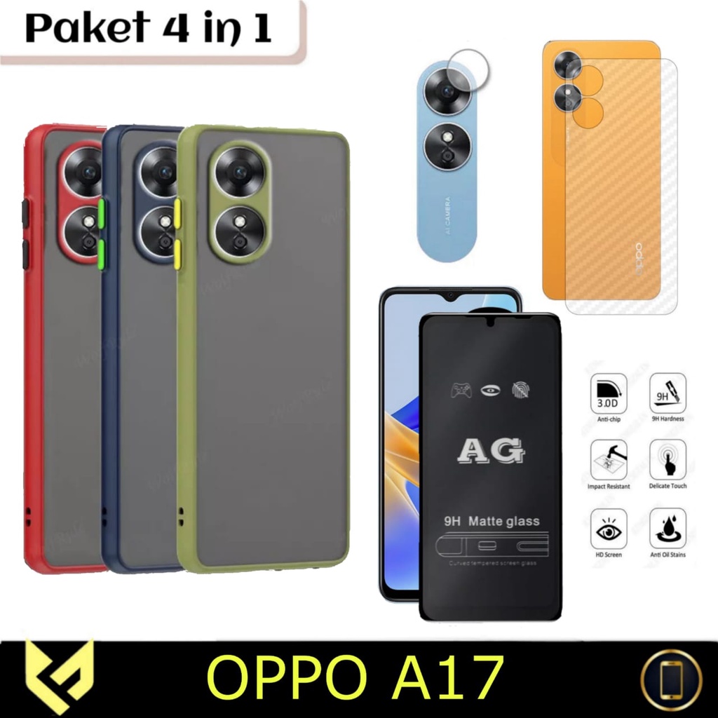 PROMO Paket 4IN1 Case For OPPO A17 Case Dove My Choice Color Free Anti Gores Layar &amp; Tempered Glass Camera &amp; Garskin Carbon Case AERO For OPPO A17