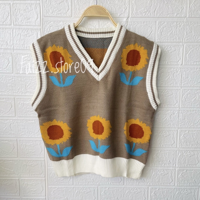 VEST ROMPI RAJUT MOTIF BUNGA STORE09 MURAH