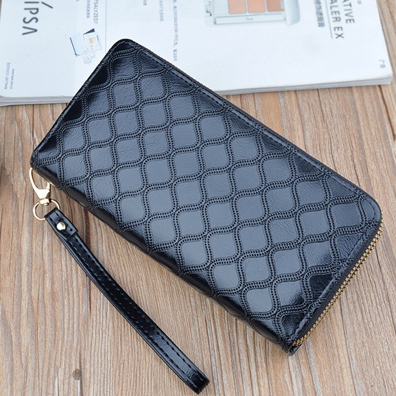 DOMPET PANJANG WANITA PREMIUM 2 RESLETING KULIT HITAM DORAMAR WA612B5 IMPORT MUAT HP TALI PENDEK KARTU UANG KOIN KOREA BRANDED REMAJA KEKINIAN FASHION SIMPLE BATAM