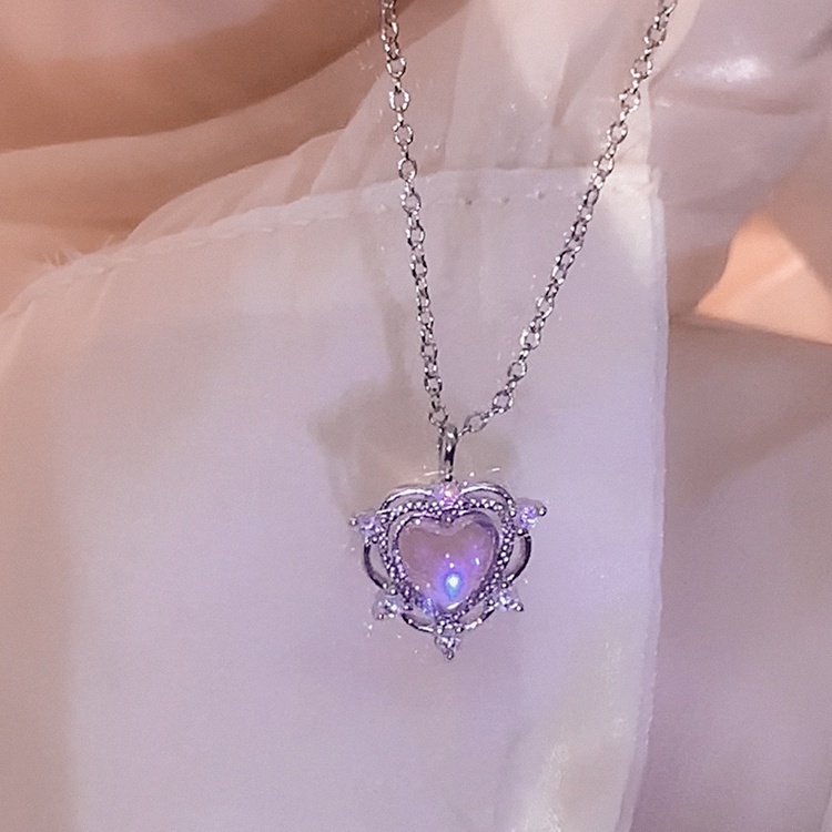 Kalung Rantai Choker Liontin Hati Batu Bulan Kristal Tidak Teratur Warna Pink Untuk Wanita