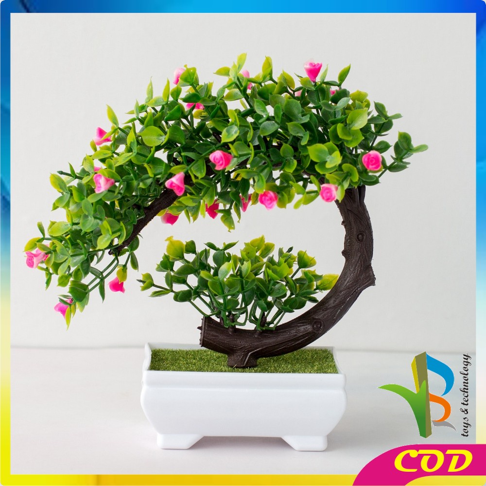 RB-C35-37 Ornamen Pot Bonsai Pajangan Dekorasi Rumah Tanaman Bunga Hias Plastik Artificial Flower