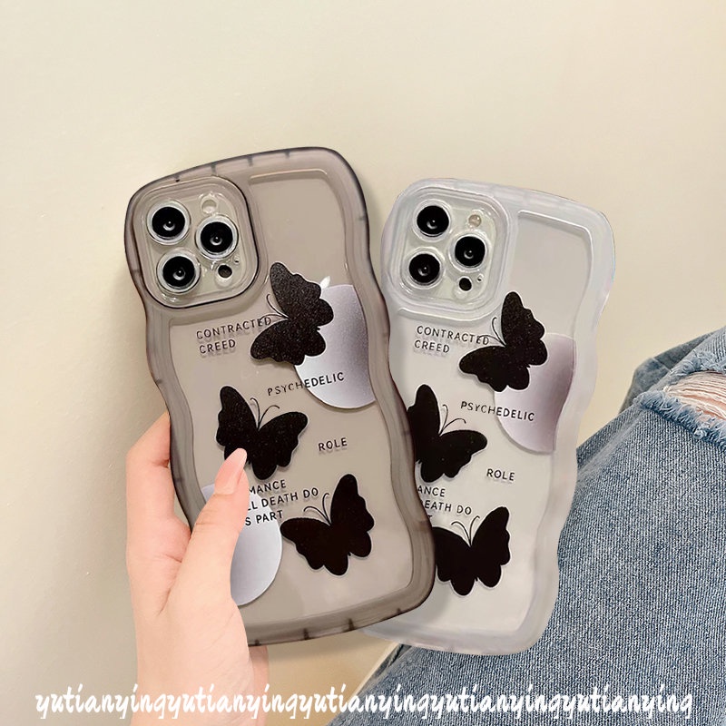 Soft Case Tpu Motif Kupu-Kupu Hitam Untuk iPhone 14 12 13 11 Pro Max XR 7 8 6 6s Plus 14 Plus X XS Max SE 2020 7Plus 8Plus