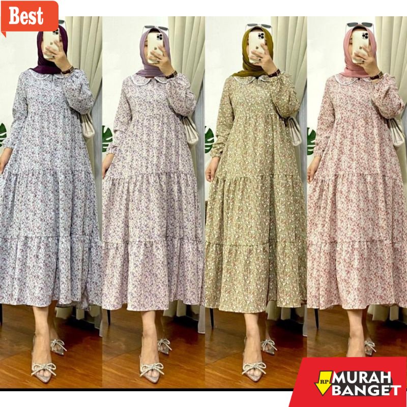 model dress terbaru 2022 UQ Midi Dress Atau Semi Gamis Bunga Rayon Fit to XL